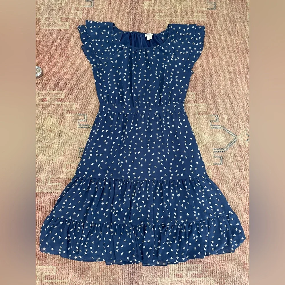 J. Crew blue floral tiered midi peasant dress size 6